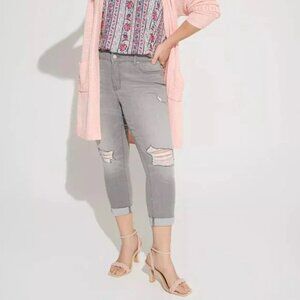 TORRID Boyfriend Straight Super Soft Jeans Gray‎ Cropped Destructed size 16
